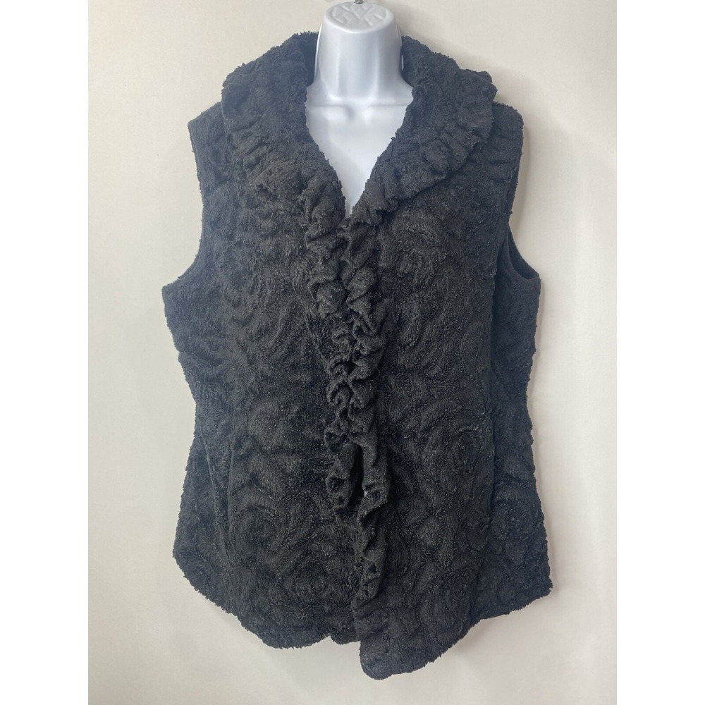 Damselle New York Womens Faux Fur Black Vest Size L Mob Wife Whimsy Goth Witchy